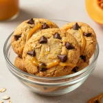 A plate of freshly baked healthy pumpkin oat cookies on a wooden table.
