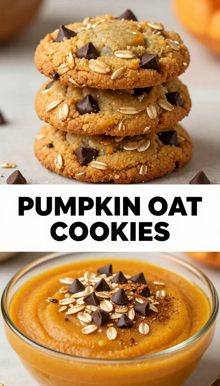 A plate of freshly baked healthy pumpkin oat cookies on a wooden table.