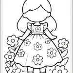 Barbie-Inspired Doll in a Floral Dress Coloring Page