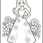 Barbie in a Floral Dress Coloring Page — free printable coloring page from ilovethisrecipes.com
