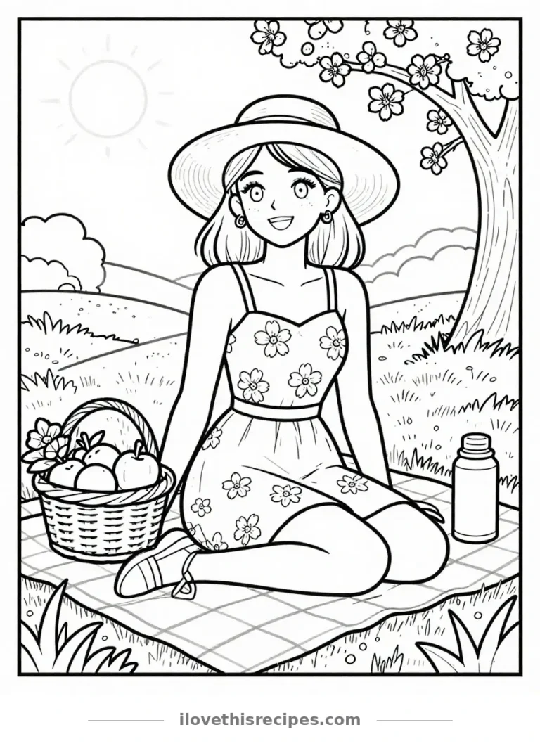 4 Barbie-Inspired Spring Coloring Pages (Free PDF Printables) Barbie-Inspired Spring Picnic Coloring Page — free printable coloring page from ilovethisrecipes.com