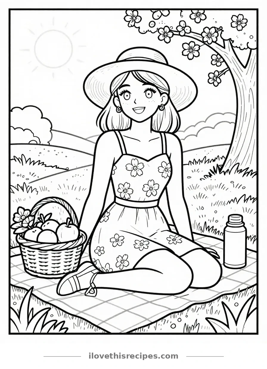 Barbie-Inspired Spring Picnic Coloring Page