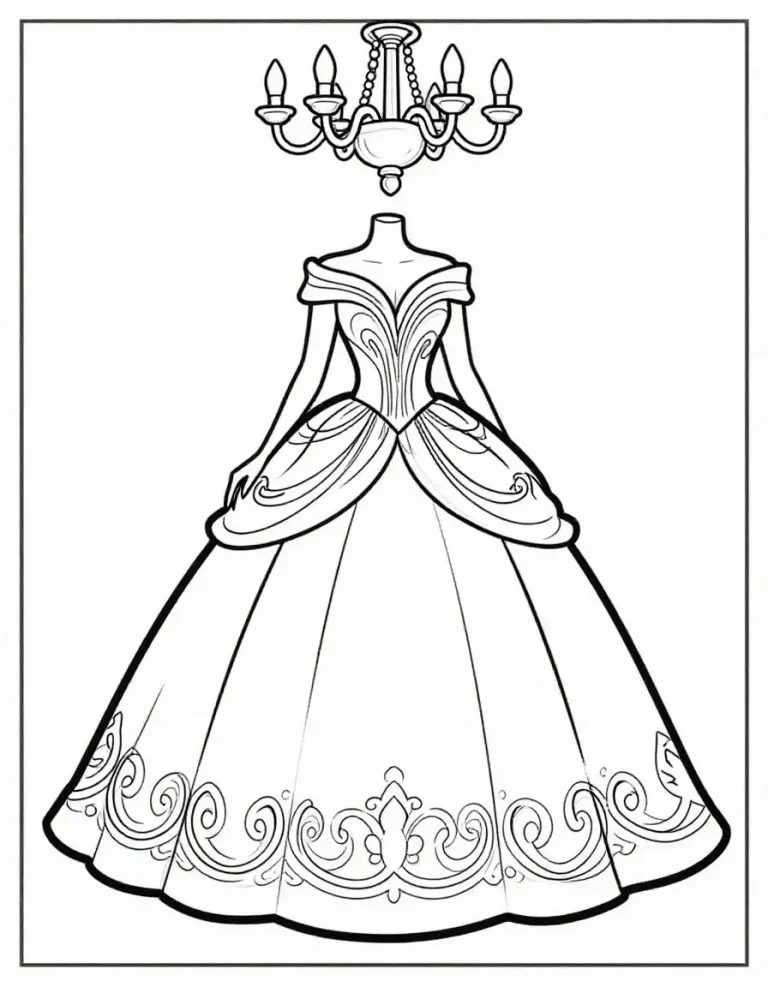 12 Barbie-Inspired Coloring Pages (Free PDF Printables) Glamorous Evening Gown Coloring Page