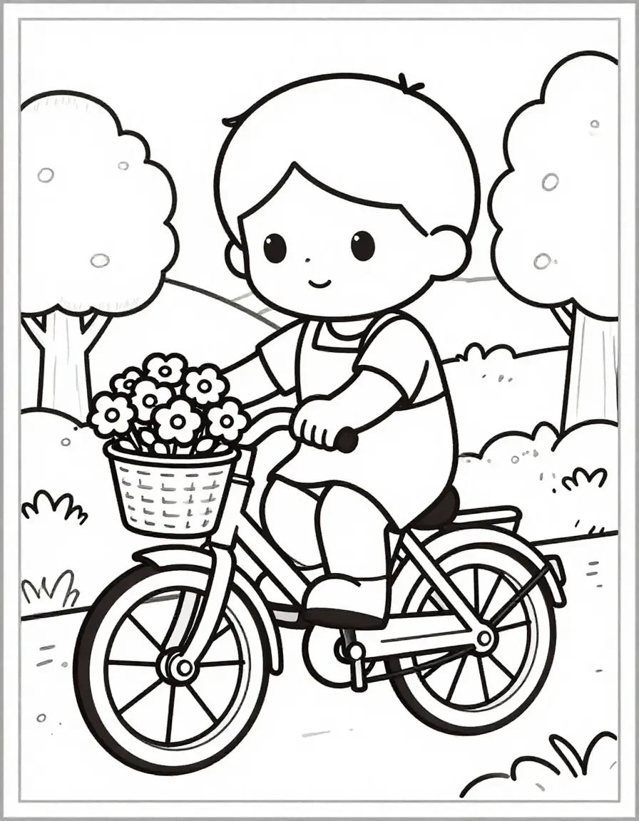 Barbie-Inspired Doll in a Bicycle Ride Scene Coloring Page