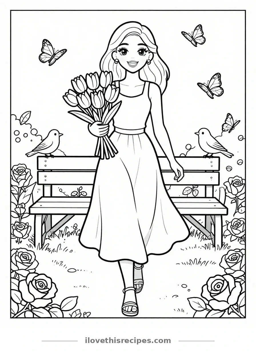 Barbie-Inspired Garden Stroll Coloring Page