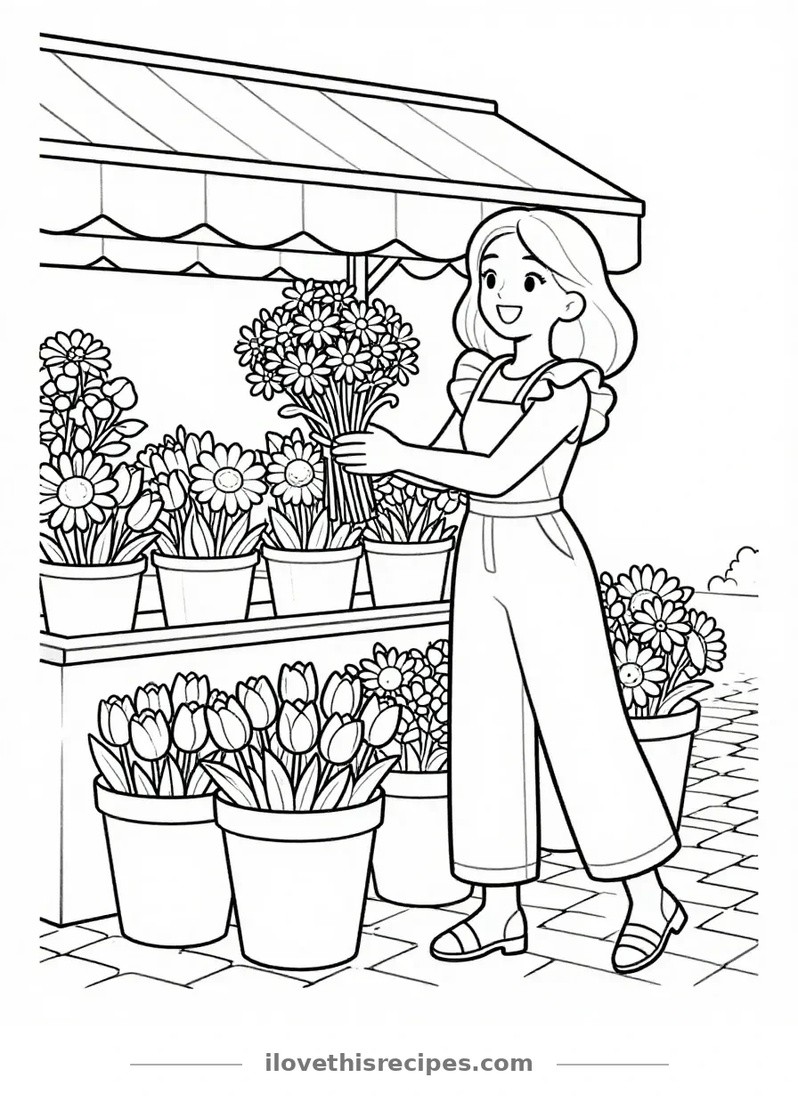 Barbie-Inspired Flower Market Coloring Page