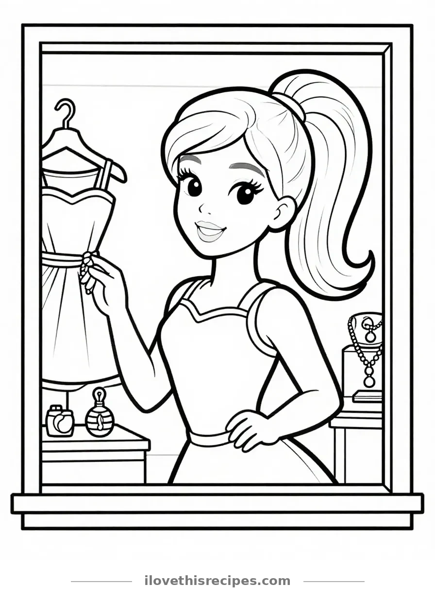 Barbie's Boutique Window Shopping Coloring Page