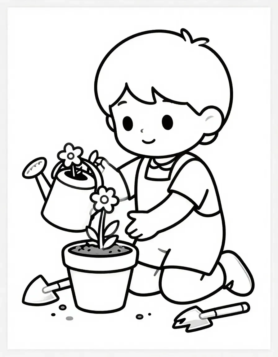 Barbie-Inspired Doll Gardening Coloring Page