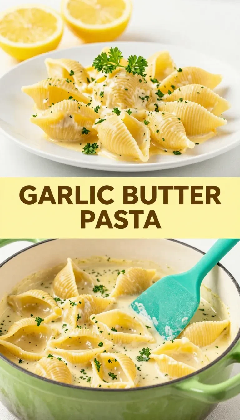A plate of garlic butter pasta topped with fresh parsley and grated Parmesan cheese