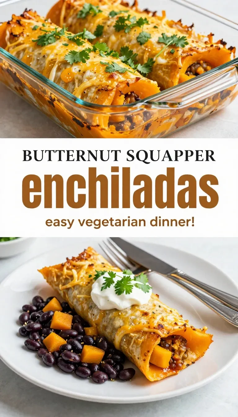 A plate of butternut squash black bean enchiladas topped with avocado and cilantro