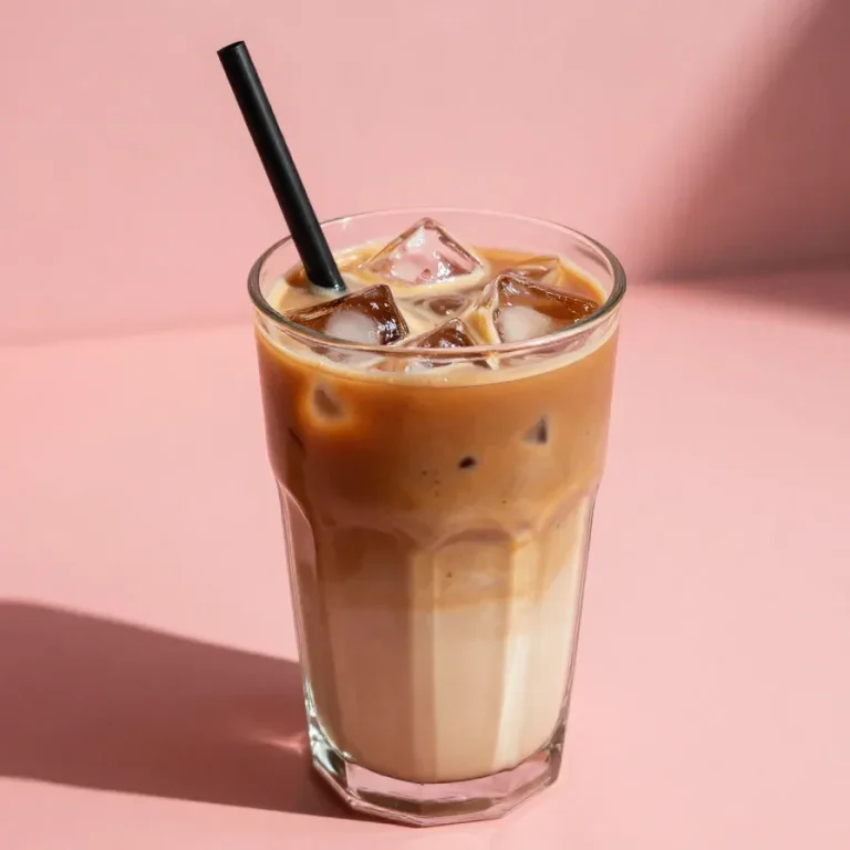 A delicious Candy Bar Signature Latte topped with whipped cream and chocolate drizzle