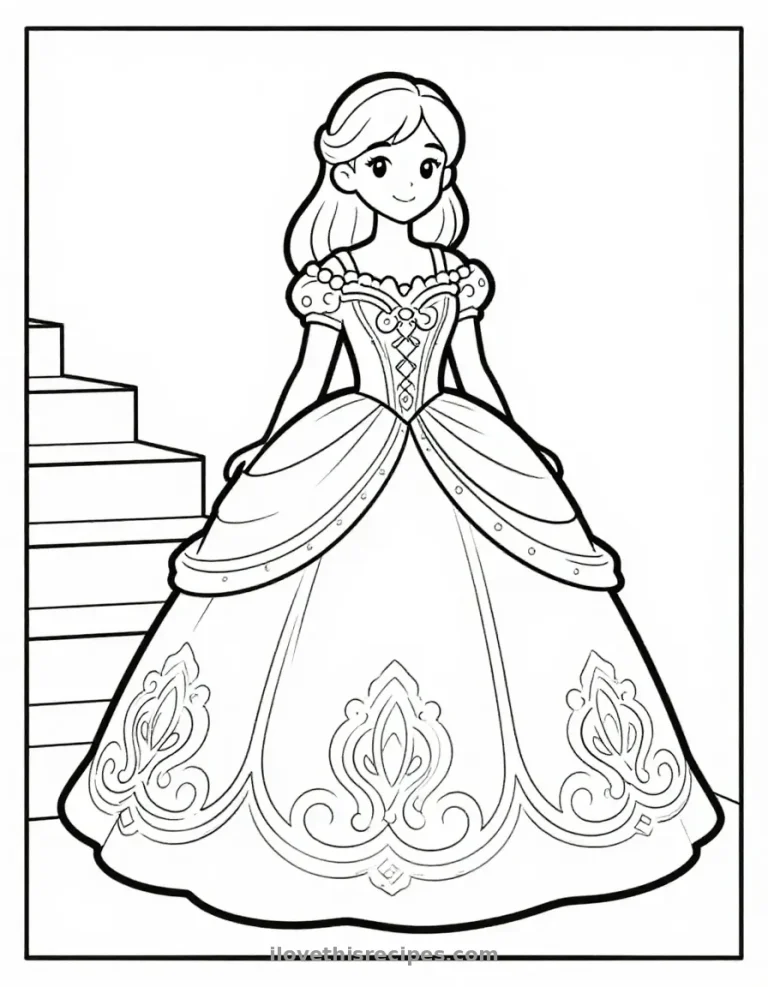 Barbie in a Glamorous Ballgown Coloring Page — free printable coloring page from ilovethisrecipes.com