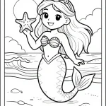 Barbie Mermaid Standing on Sandy Beach Coloring Page — free printable coloring page from ilovethisrecipes.com
