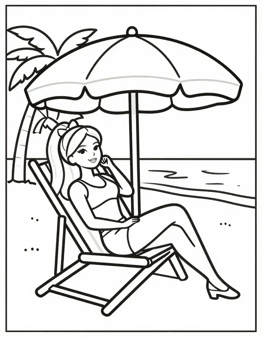 Barbie at the Beach Coloring Page
