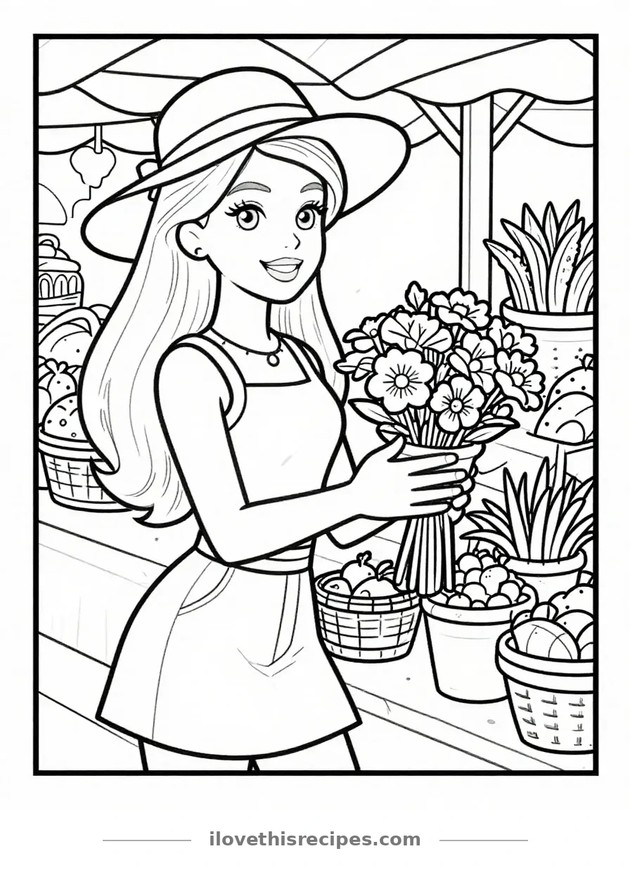 Barbie's Market Adventure Coloring Page