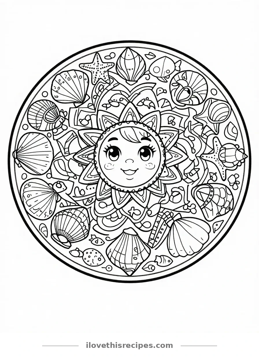 Ocean-Themed Mandala Coloring Page
