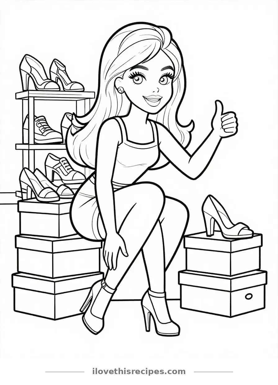 Barbie's Shoe Shopping Coloring Page
