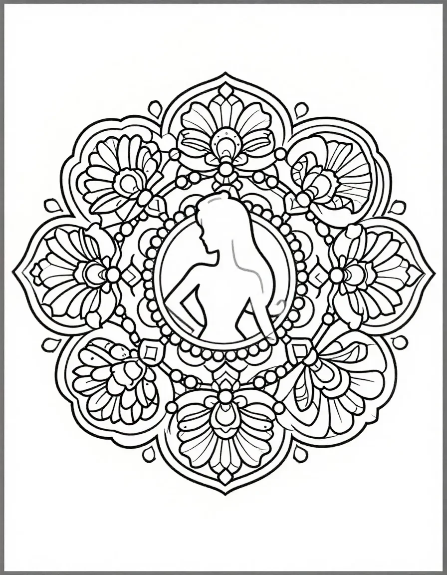 Barbie's Floral Mandala Coloring Page