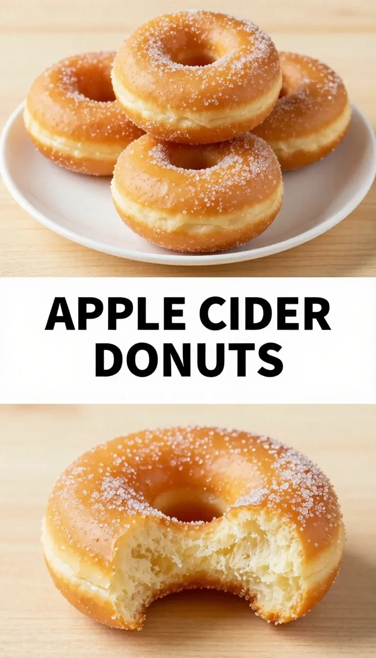 Freshly baked apple cider donuts on a wooden table