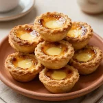 A close-up of a freshly baked Canadian butter tart with a golden crust and gooey filling