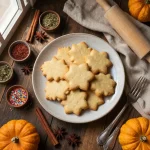 A close-up of beautifully frosted fall-themed cookies with autumn leaves and pumpkin designs.