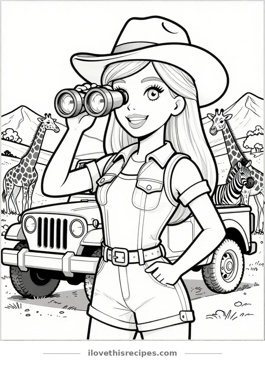 Adventure Barbie in Safari Gear Coloring Page
