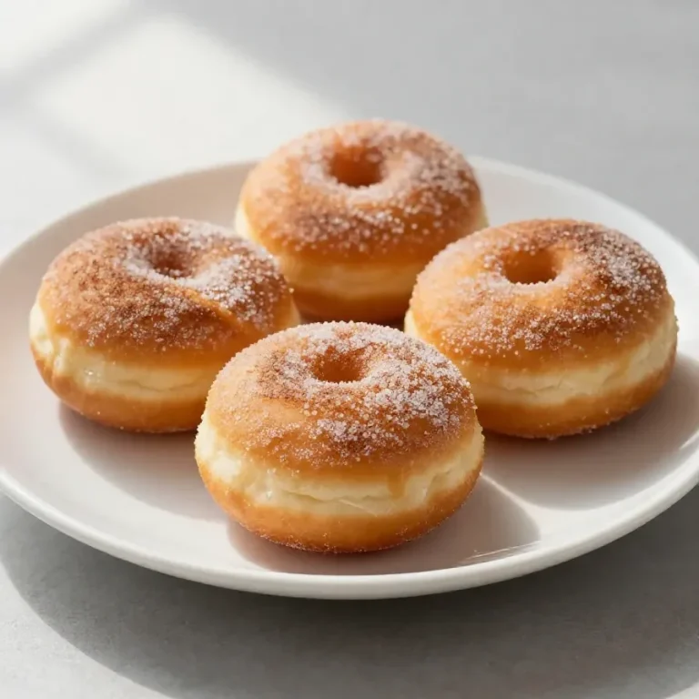 Cinnamon Sugar Twist Doughnuts Freshly baked cinnamon sugar twist doughnuts on a wooden table.