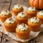 Delicious Starbucks-style pumpkin cream cheese muffins on a rustic wooden table