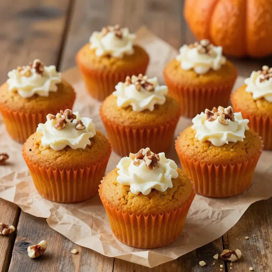 Delicious Starbucks-style pumpkin cream cheese muffins on a rustic wooden table