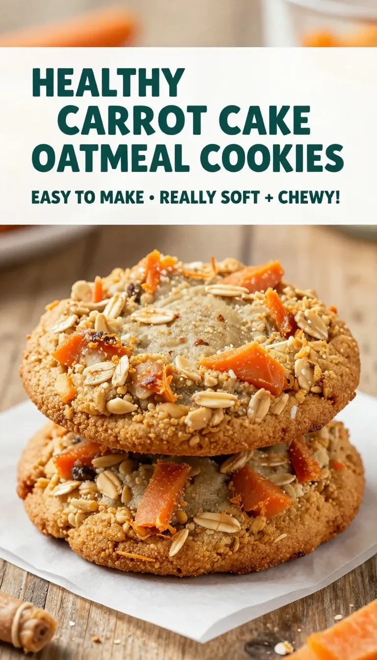Freshly baked whole wheat carrot cake oatmeal cookies on a wooden table