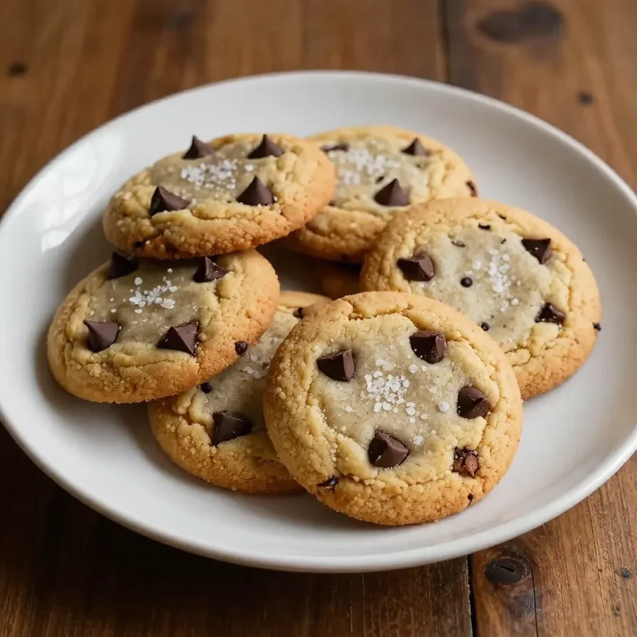 A plate of freshly baked Avalanche Cookies with chocolate chips and white chocolate drizzles