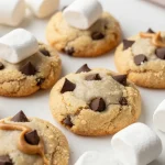 A plate of no-bake avalanche cookies topped with white chocolate and peanut butter