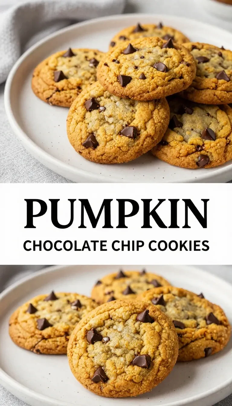 Freshly baked pumpkin chocolate chip cookies arranged on a wooden plate