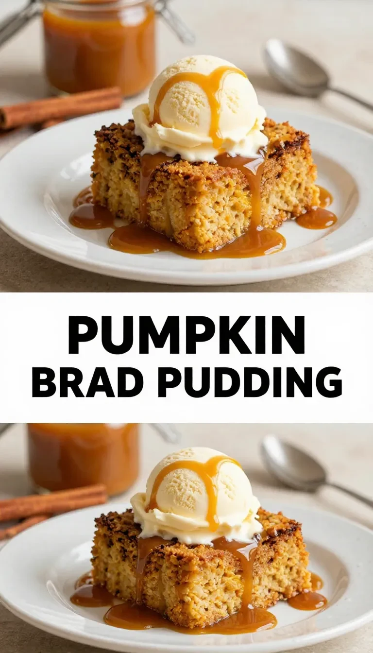 A warm slice of pumpkin bread pudding topped with whipped cream and a sprinkle of cinnamon
